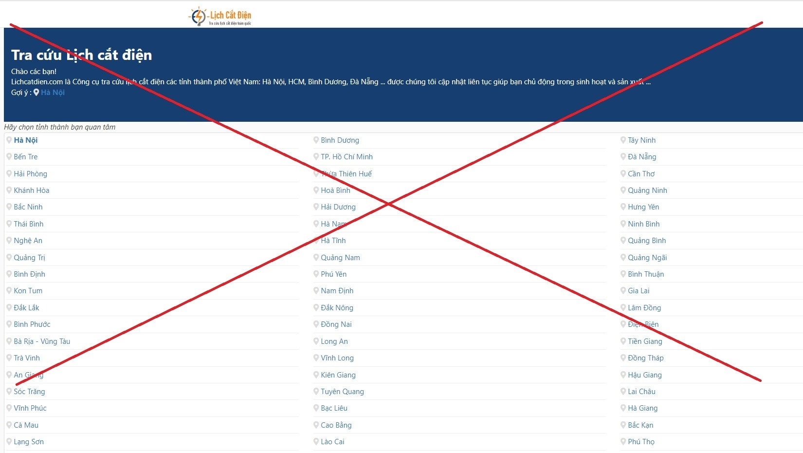 Nhiều website giả thông tin lịch cắt điện
