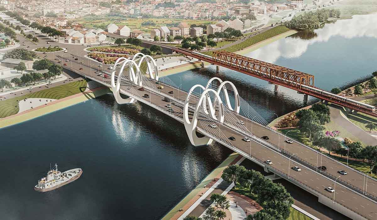 Hai cầu đường sắt và cầu đường bộ qua sông Đuống dự kiến sẽ hoàn thành vào năm 2025. Ảnh: Đơn vị thiết kế