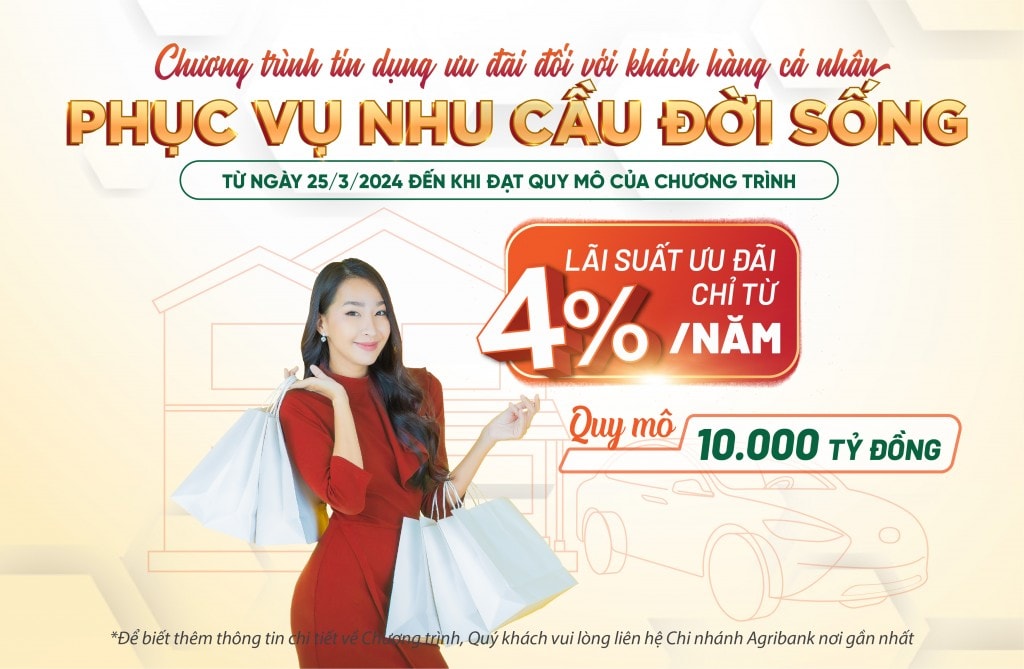 Agribank cho vay phục vụ nhu cầu đời sống lãi suất từ 4,0%/năm