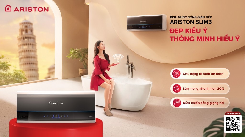 Ariston - thương hiệu hàng đầu trong lĩnh vực gia nhiệt từ Ý - vừa cho ra mắt sản phẩm bình nước nóng gián tiếp thế hệ mới nhất mang tên Slim3