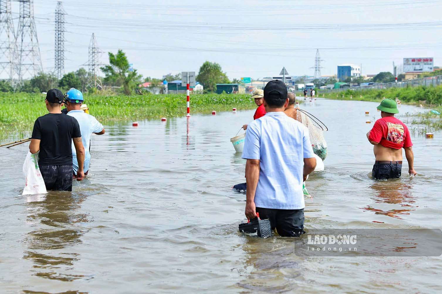 “Đây hầu hết là cá từ trong các ao ra ngoài, nếu không bắt có thể trôi ra ngoài đồng hoặc chết gây ô nhiễm nên chúng tôi tranh thủ bắt được con nào hay con đấy“, một người dân chia sẻ.