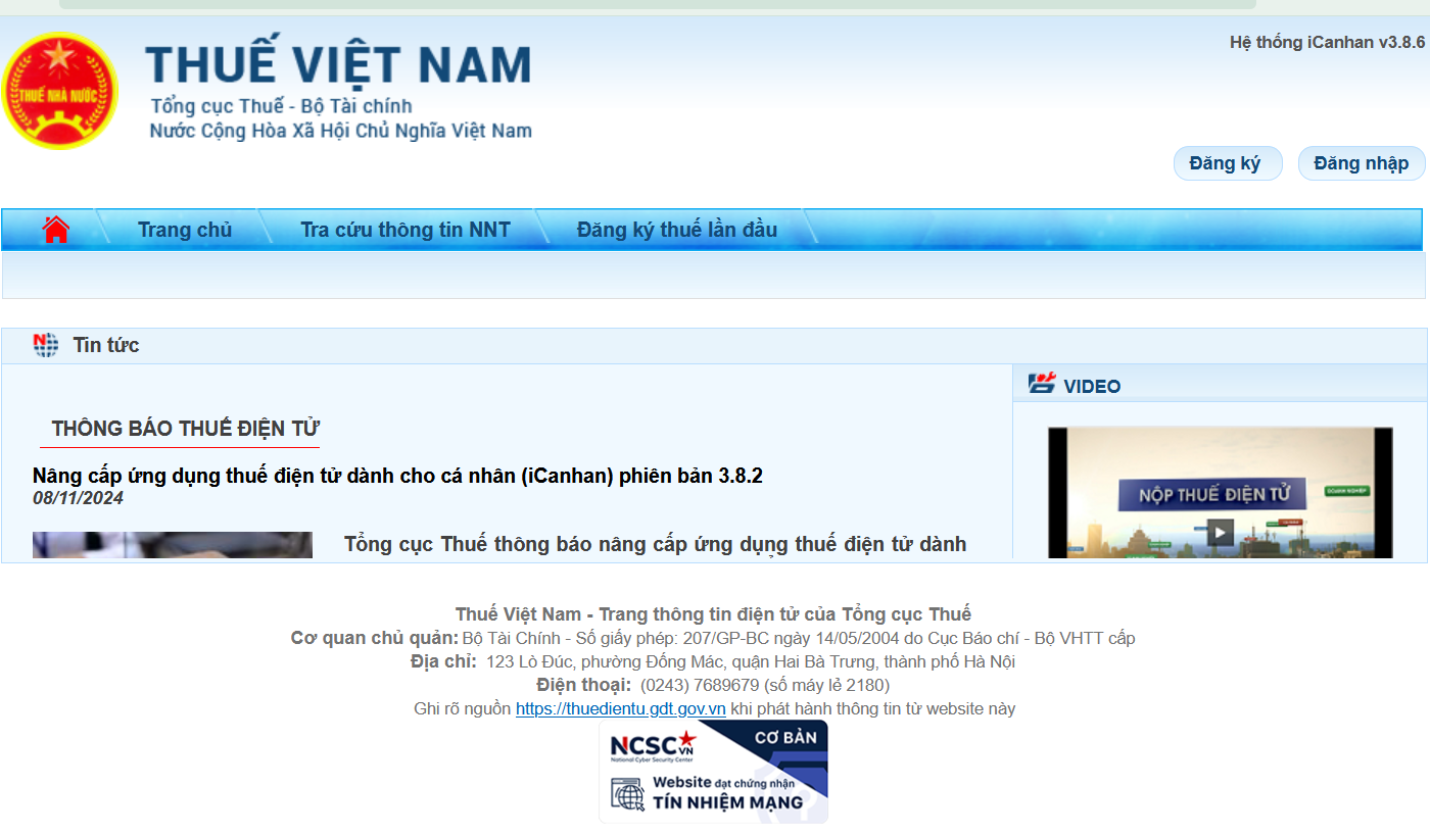 Giao diện Cổng thông tin điện tử dành cho hộ, cá nhân kinh doanh đăng ký, kê khai, nộp thuế thương mại điện tử, kinh doanh trên nền tảng số. Ảnh chụp qua màn hình