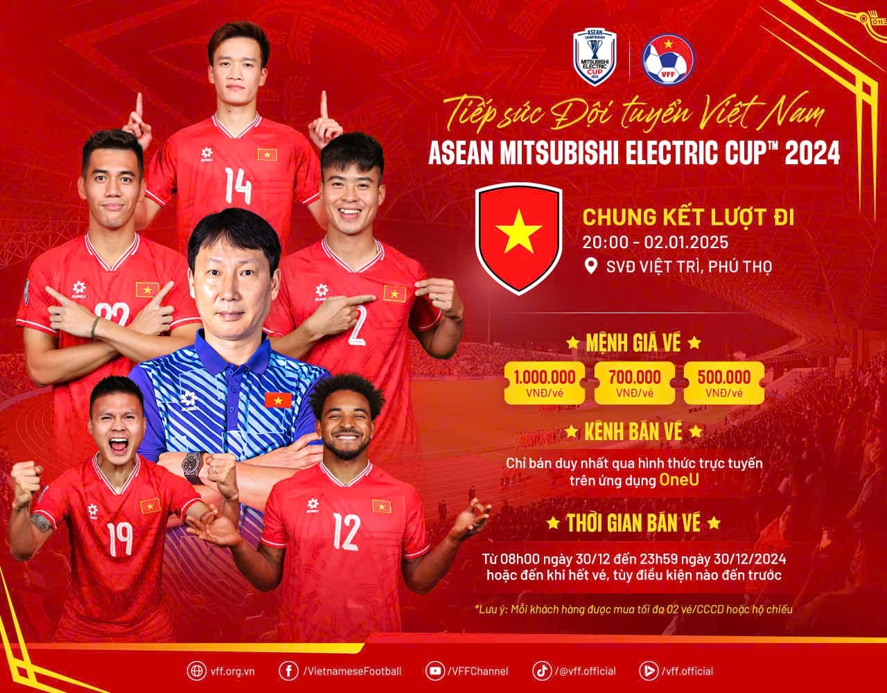 VFF thông báo bán vé trận chung kết lượt đi ASEAN Cup của đội tuyển Việt Nam. Ảnh VFF