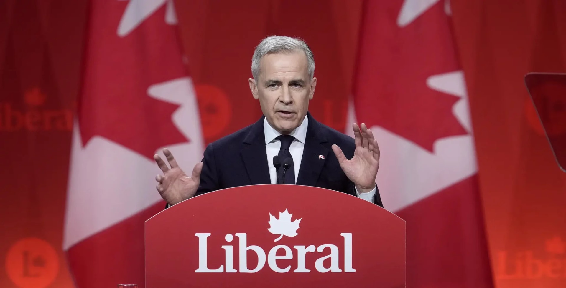 Cựu Giám đốc Ngân hàng trung ương Canada Mark Carney tuyên bố giành chiến thắng trong cuộc bầu cử. Ảnh: Canada Press.