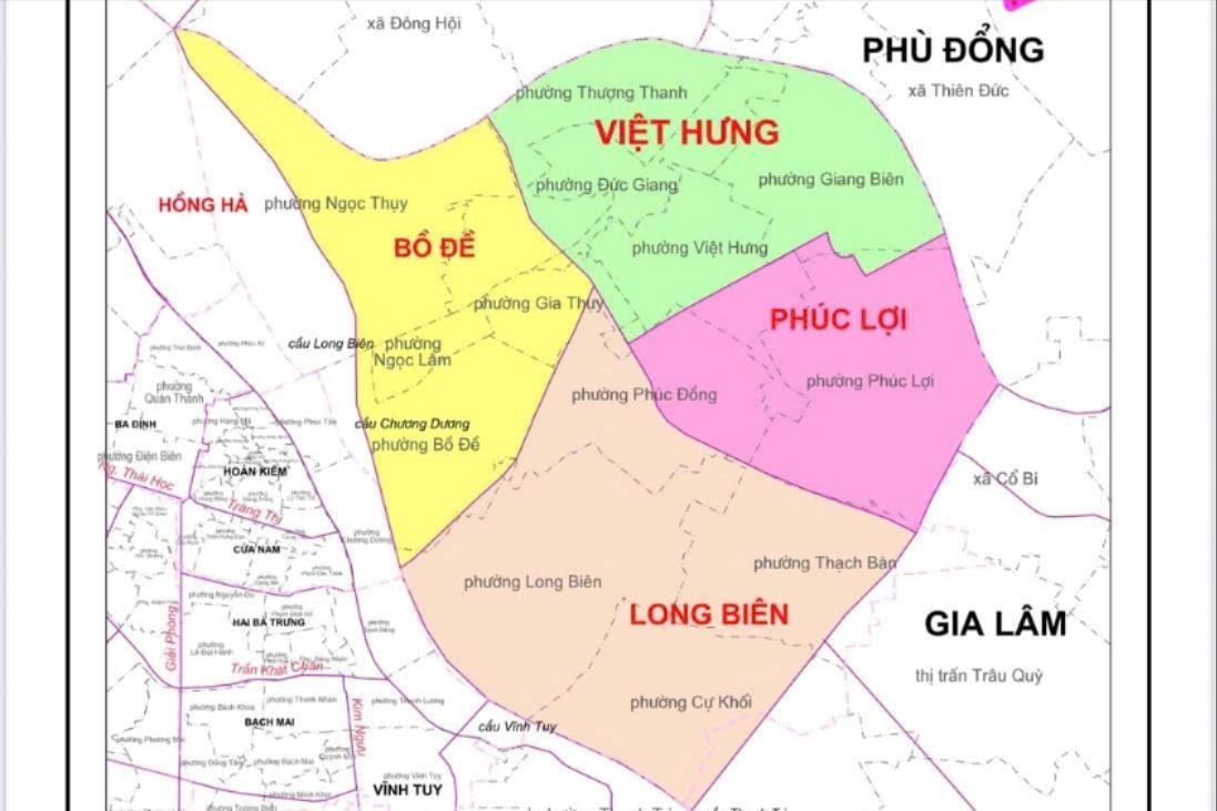 Quận Long Biên dự kiến còn 4 phường: Việt Hưng, Bồ Đề, Long Biên, Phúc Lợi