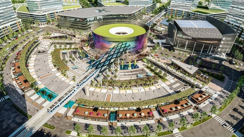 Phối cảnh Nhà ga metro sẽ được xây ở Trung tâm thương mại dịch vụ vòng xoay A1 rộng 7 ha tại thành phố mới Bình Dương do Tổng công ty Becamex IDC đầu tư, kết nối tuyến metro đến Suối Tiên, TP Hồ Chí Minh.