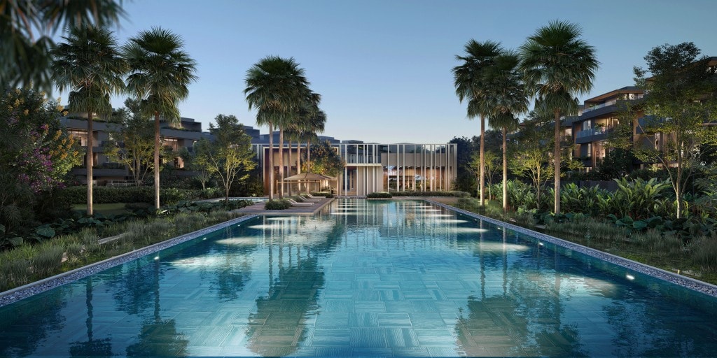Hồ bơi dài 50m nằm trong khuôn viên Clubhouse, mang đến không gian thư giãn lý tưởng giữa thiên nhiên xanh mát