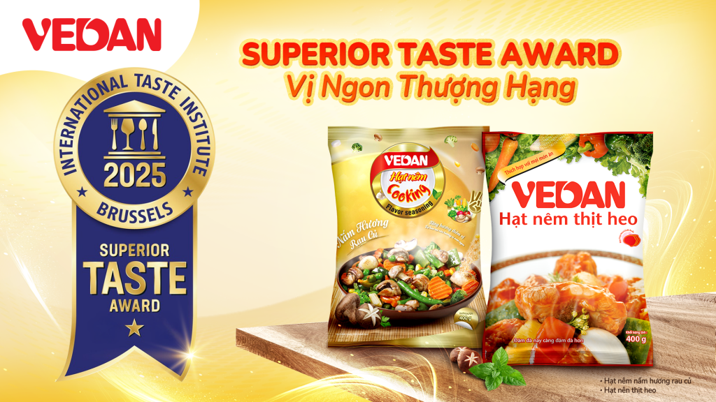 Hạt nêm thịt heo Vedan và Hạt nêm nấm hương rau củ Vedan được trao chứng nhận giải thưởng “Vị ngon thượng hạng 2025”