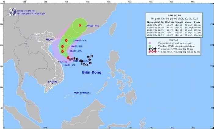 Hướng di chuyển của bão số 1.