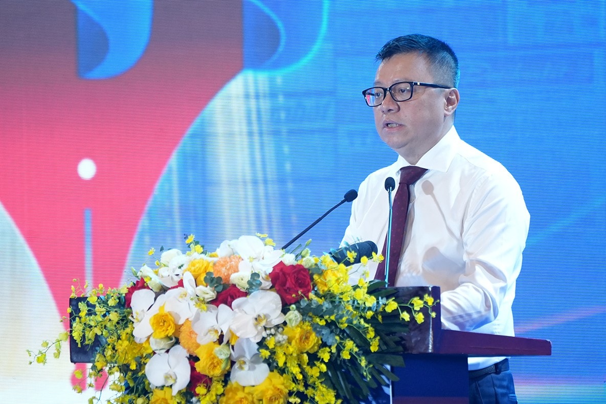 Ủy viên T.Ư Đảng, Tổng Biên tập Báo Nhân Dân, Chủ tịch Hội Nhà báo Việt Nam Lê Quốc Minh phát biểu khai mạc Hội báo toàn quốc 2025.