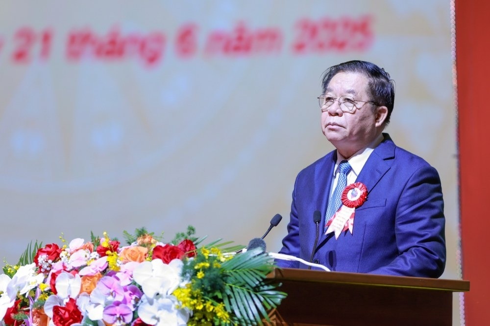 Ủy viên Bộ Chính trị, Bí thư Trung ương Đảng, Trưởng Ban Tuyên giáo và Dân vận Trung ương Nguyễn Trọng Nghĩa trình bày diễn văn tại Lễ kỷ niệm. Ảnh: Hải Nguyễn