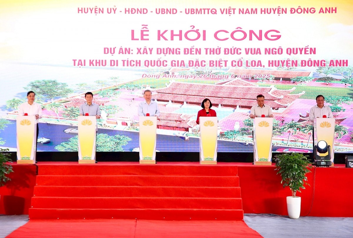 Tổng Bí thư Tô Lâm cùng lãnh đạo trung ương và thành phố Hà Nội ấn nút khởi công Dự án xây dựng đền thờ Đức vua Ngô Quyền.