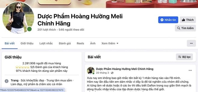 Trang fanpage Dược phẩm Hoàng Hường Meli Fanpage Dược phẩm Hoàng Hường Meli quảng cáo thực phẩm như thuốc