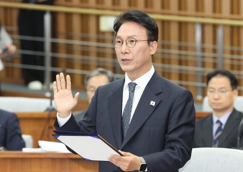 Ứng cử viên Thủ tướng Hàn Quốc Kim Min Seok trong phiên điều trần tại Quốc hội, ở Seoul ngày 24/6/2025. (Ảnh: Yonhap/TTXVN)