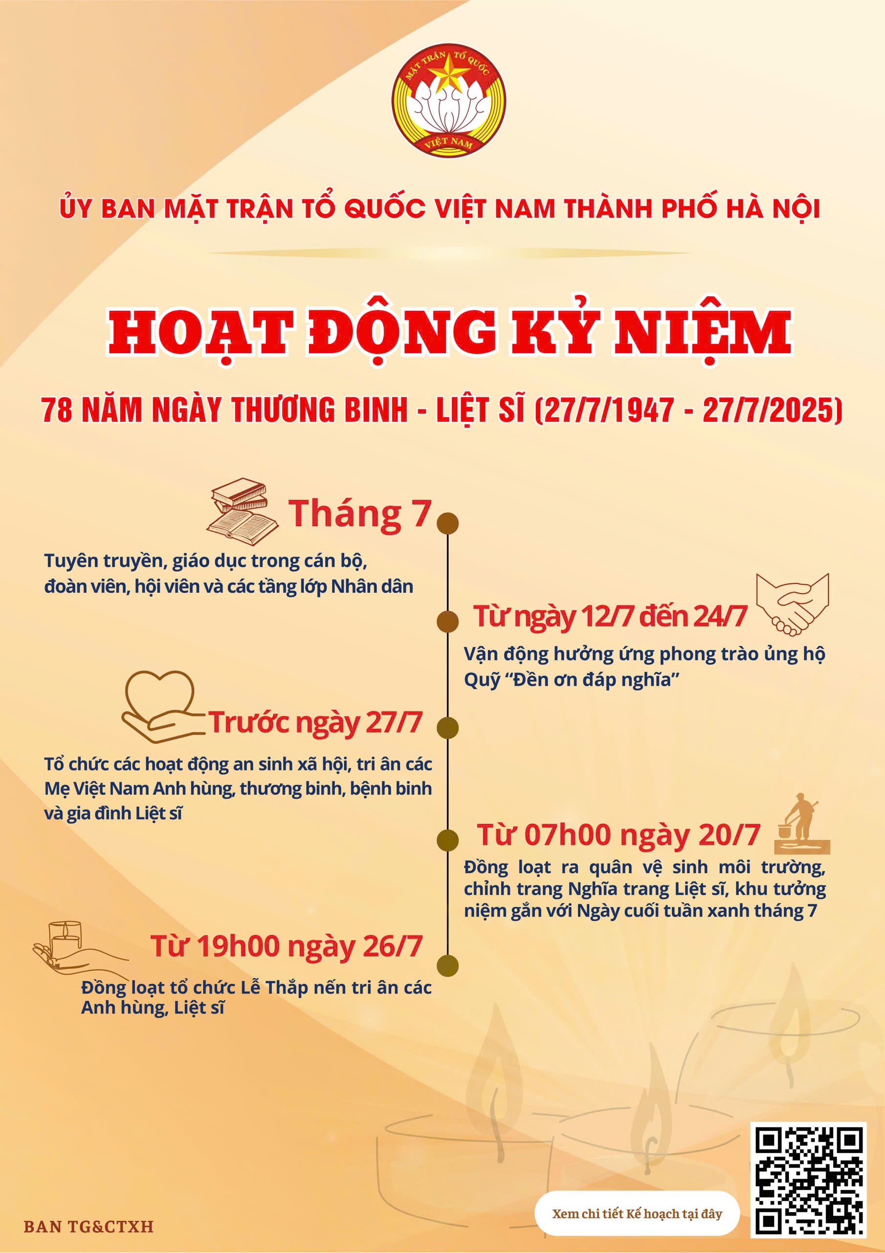 គណៈកម្មាធិការរណសិរ្សមាតុភូមិវៀតណាមនៃទីក្រុងហាណូយ ទើបនឹងចេញផែនការឃោសនា និងរៀបចំសកម្មភាពអបអរសាទរខួបលើកទី ៧៨ នៃទិវាយុទ្ធជនពិការ និងទុក្ករបុគ្គលនៅទីក្រុងហាណូយ។
