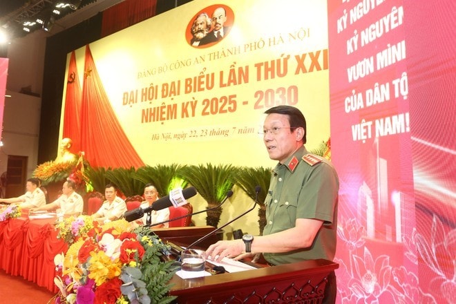 Đại tướng Lương Tam Quang, Bí thư Đảng ủy Công an Trung ương, Bộ trưởng Bộ Công an phát biểu chỉ đạo đại hội