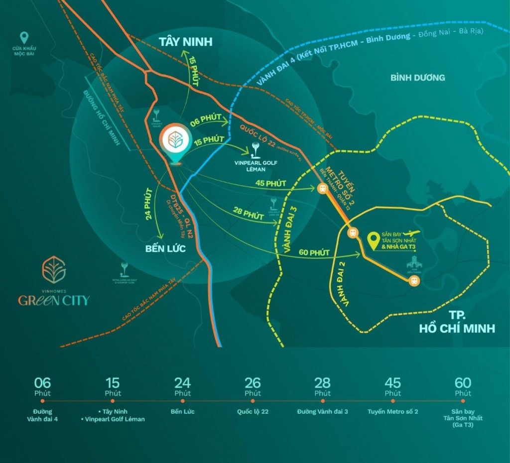 Tọa độ kết nối liên vùng của Vinhomes Green City tại Tây Bắc TP.HCM.