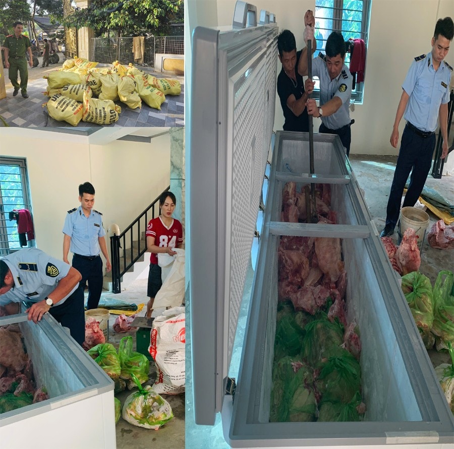 Các lực lượng chức năng đang kiểm tra số tang vật thu giữ Các lực lượng chức năng đang kiểm tra số tang vật thu giữ