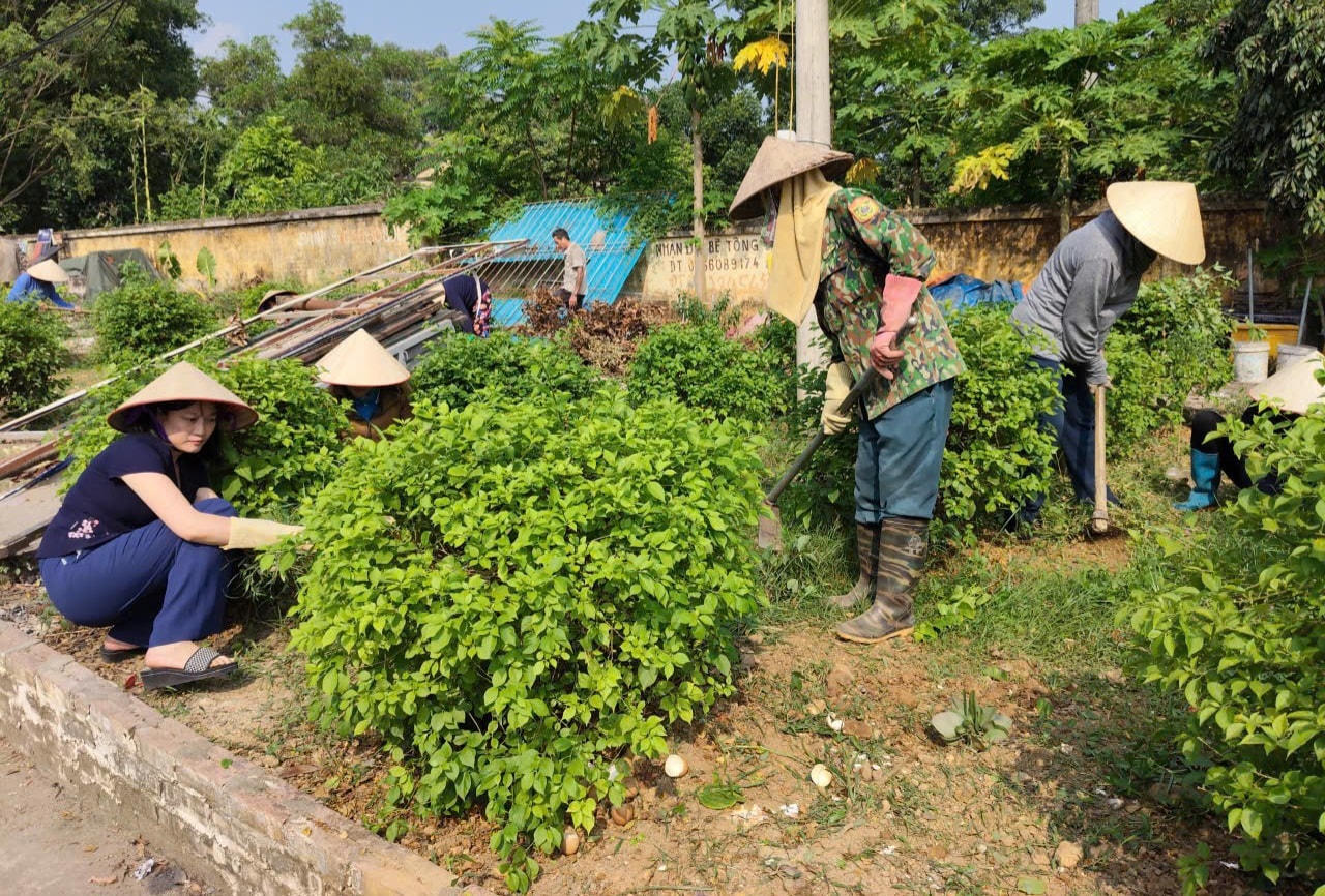 Các lực lượng tháo dỡ biển bảng, đồ vật tài sản vi phạm hành lang an toàn giao thông; dọn dẹp vỉa hè. Ảnh: Phương Phương