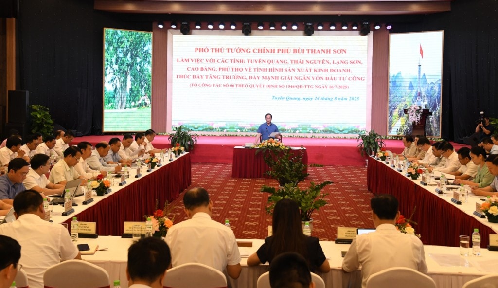 Phó Thủ tướng Bùi Thanh Sơn nhấn mạnh các địa phương cần rà soát, cập nhật kịch bản tăng trưởng năm 2025, trong đó lưu ý phát triển dịch vụ du lịch; phát huy bản sắc văn hoá - Ảnh: VGP/Hải Minh