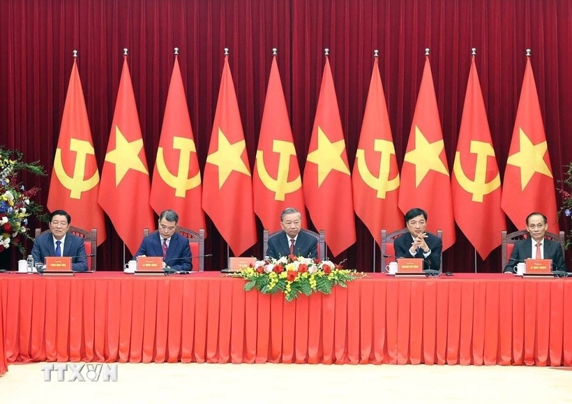 Tổng Bí thư Tô Lâm tiếp Trưởng đoàn chính đảng các nước dự Lễ kỷ niệm 80 năm Cách mạng Tháng Tám và Quốc khánh 2/9. (Ảnh: Thống Nhất/TTXVN)