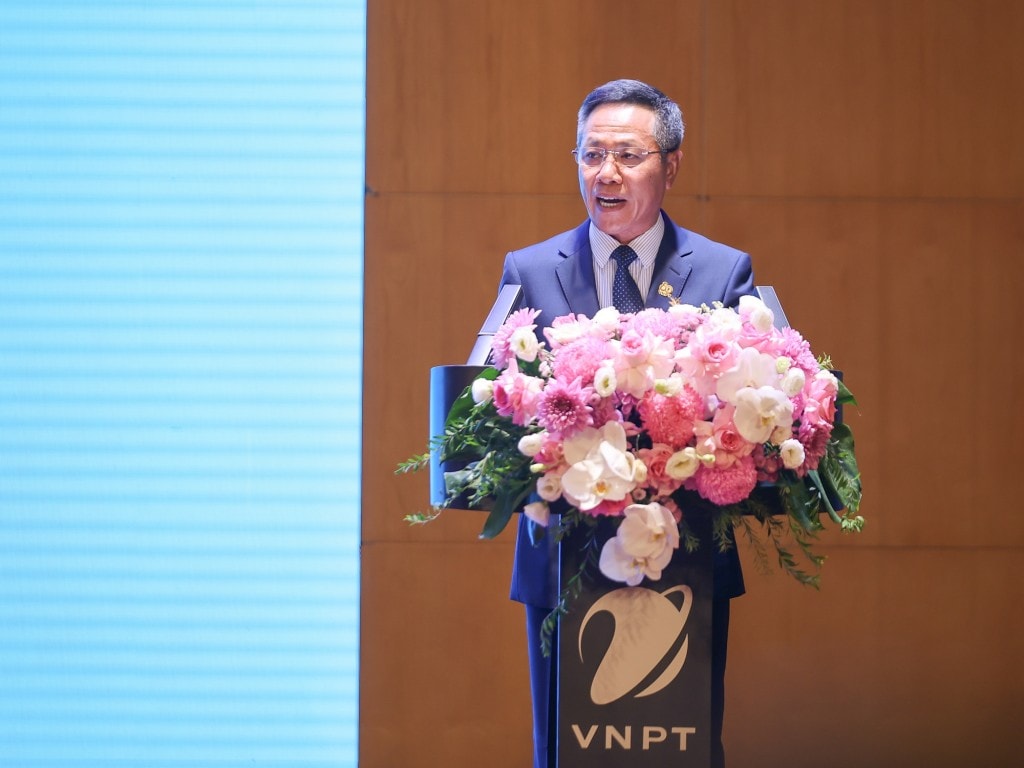 Ông Tô Dũng Thái, Chủ tịch Hội đồng Thành viên Tập đoàn VNPT phát biểu tại buổi lễ - Ảnh: VGP/Nhật Bắc