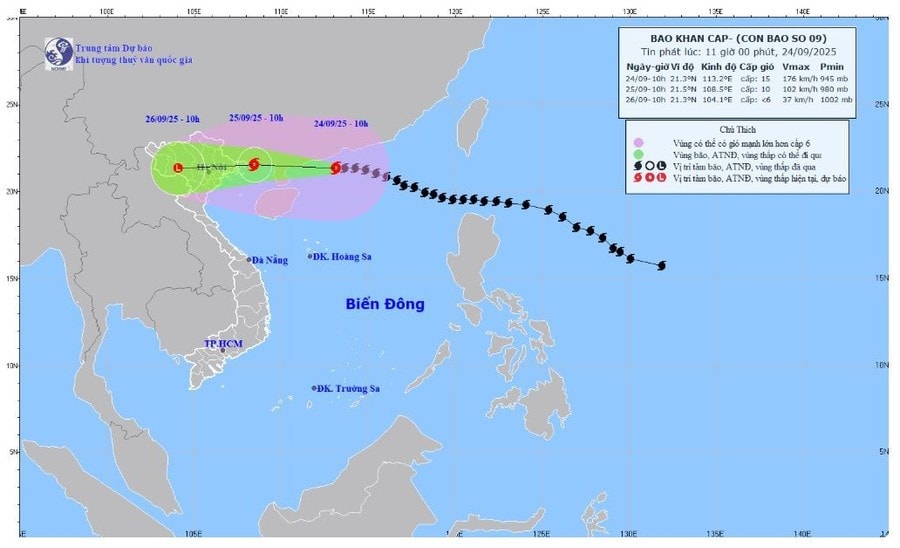 Bão số 9 cách khu vực vịnh Bắc Bộ hơn 500km