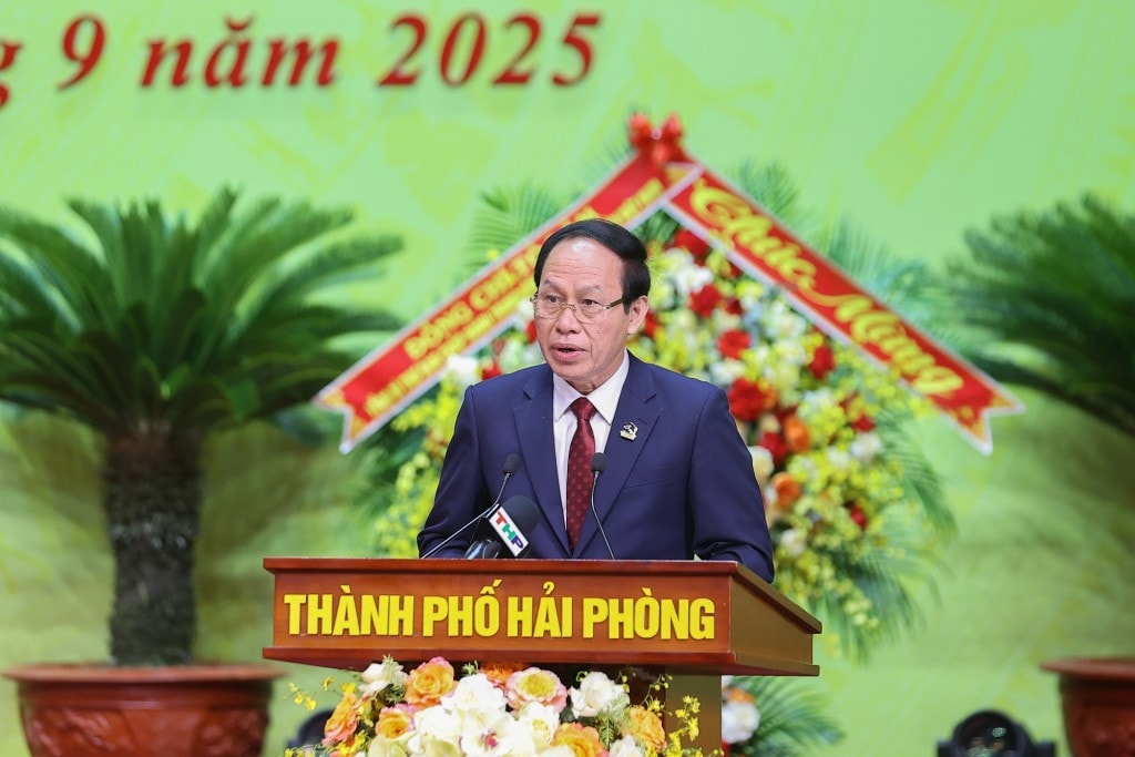 Bí thư Thành ủy Hải Phòng Lê Tiến Châu phát biểu - Ảnh: VGP/Nhật Bắc