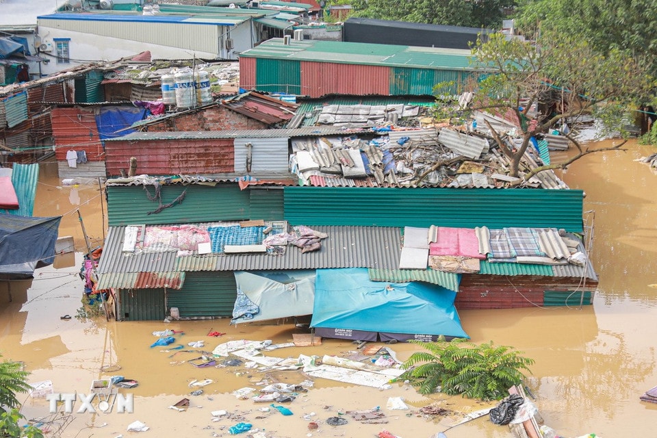 Nhiều khu vực ven sông Hồng ngập sâu trong nước. (Ảnh: Phan Phương/TTXVN)