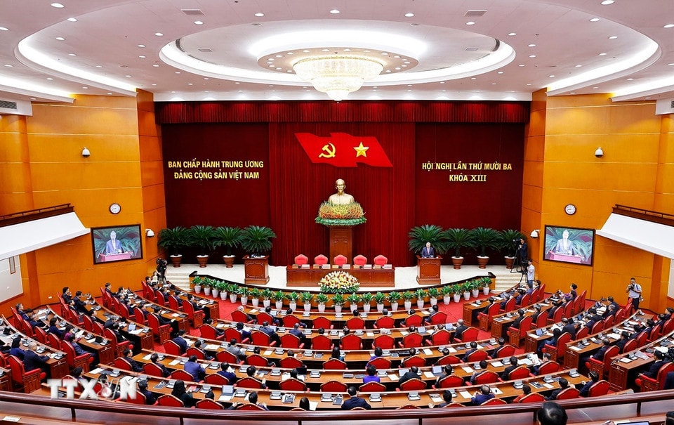 Phiên bế mạc Hội nghị lần thứ 13 Ban Chấp hành Trung ương Đảng khóa XIII. (Ảnh: Doãn Tấn/TTXVN)