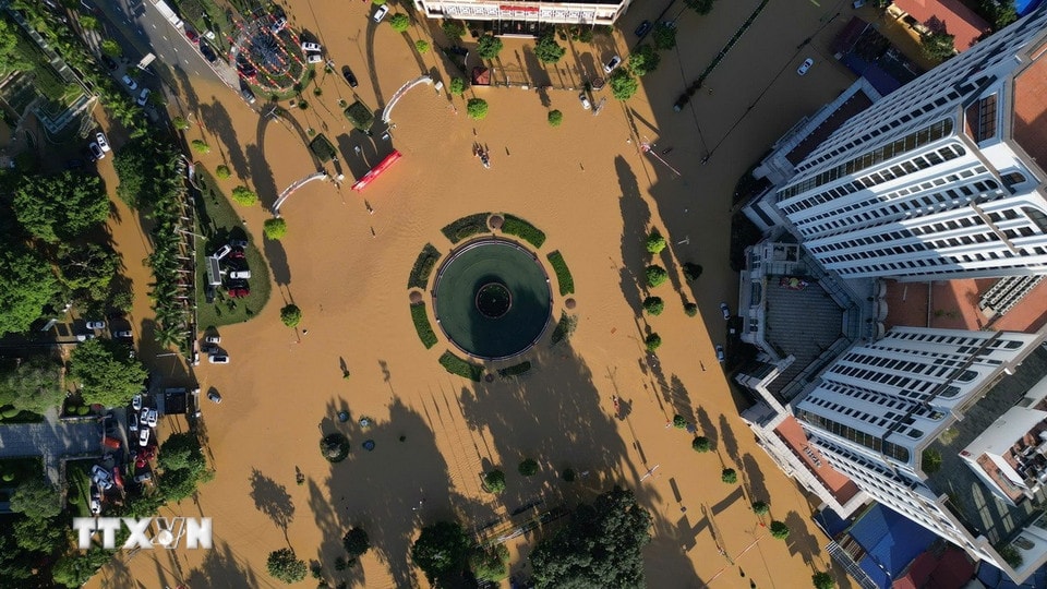 Trung tâm thành phố Thái Nguyên nhìn từ trên cao. (Ảnh: Minh Quyết/TTXVN)