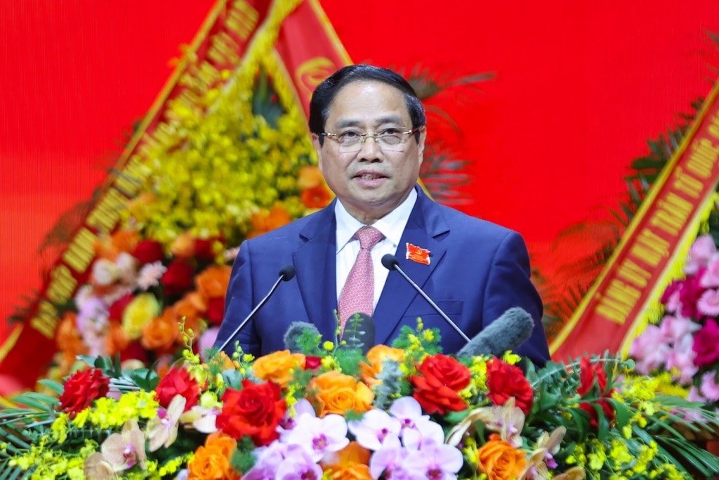 Thủ tướng Phạm Minh Chính nhiệt liệt chào mừng và gửi đến các đồng chí đại biểu, khách quý lời chào trân trọng, những tình cảm nồng ấm và lời chúc mừng tốt đẹp nhất - Ảnh: VGP/Nhật Bắc