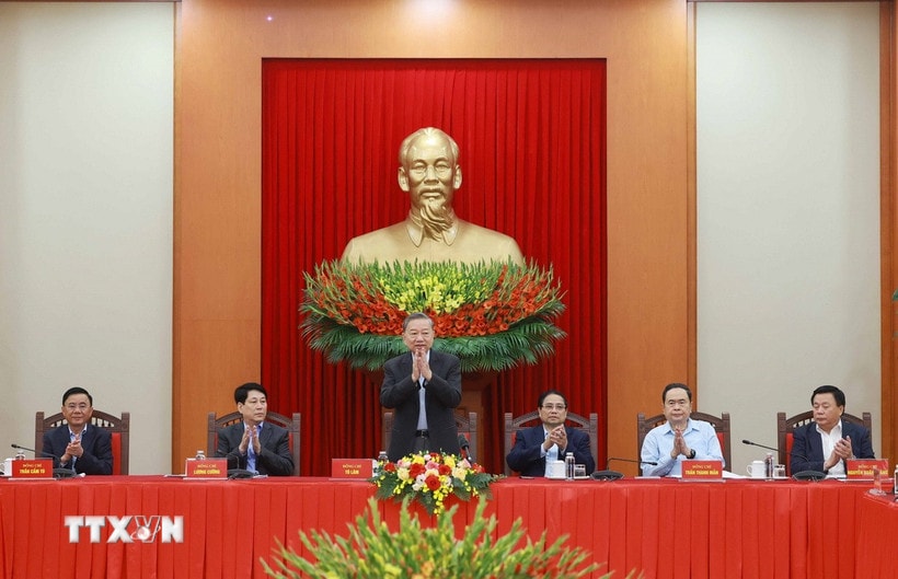 Tổng Bí thư Tô Lâm phát biểu tại phiên họp Tiểu ban Văn kiện Đại hội XIV của Đảng. (Ảnh: Thống Nhất/TTXVN)