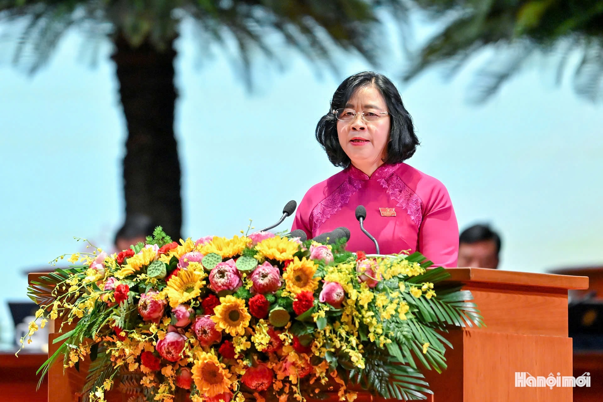 Bí thư Thành ủy Hà Nội Bùi Thị Minh Hoài phát biểu khai mạc Đại hội. Ảnh: Viết Thành