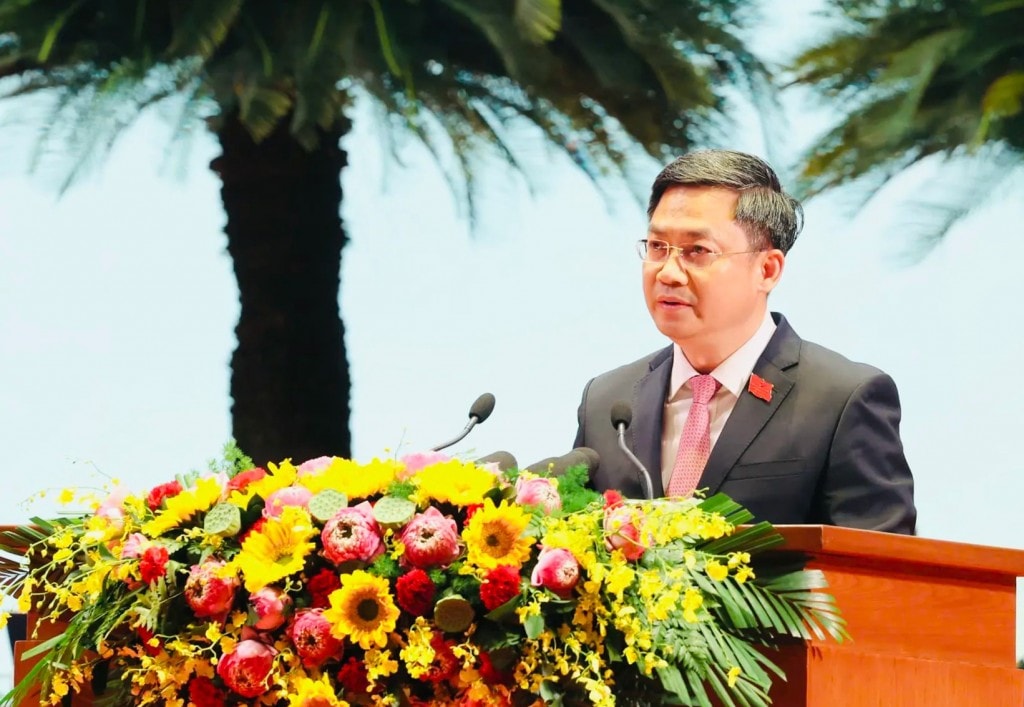 Ủy viên Ban Thường vụ Thành ủy, Trưởng Ban Tổ chức Thành ủy Hà Minh Hải (Đảng bộ các cơ quan Đảng TP Hà Nội) phát biểu tham luận tại Đại hội đại biểu Đảng bộ TP Hà Nội lần thứ XVIII, nhiệm kỳ 2025-2030