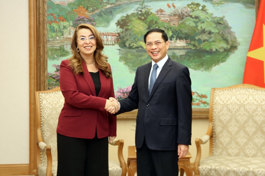 Phó Thủ tướng Chính phủ Bùi Thanh Sơn tiếp xã giao bà Ghada Waly - Ảnh: VGP/Hải Minh