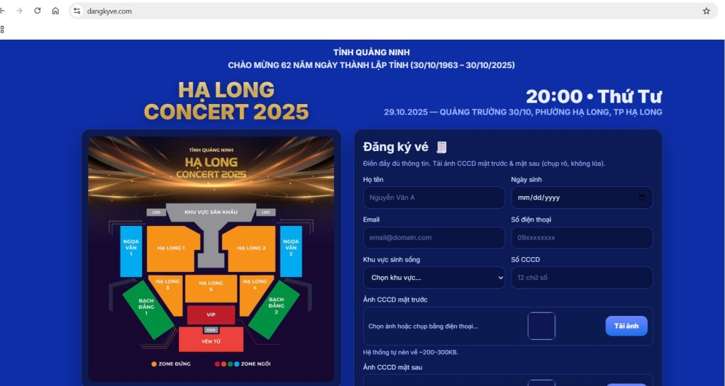 Giao diện đăng ký vé