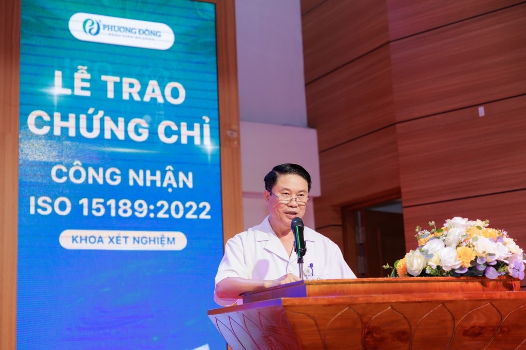   TTƯT. PGS. TS. BS Trần Đình Hà - Phó Giám đốc Bệnh viện Đa khoa Phương Đông phát biểu tại buổi lễ.