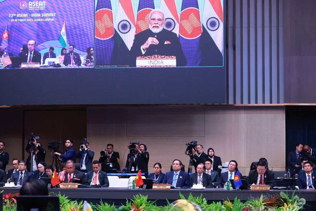 Thủ tướng Narendra Modi khẳng định Ấn Độ ủng hộ các ưu tiên của ASEAN về bao trùm và bền vững, trong đó nhấn mạnh hợp tác chuyển đổi số, an ninh lương thực, chuỗi cung ứng bền vững và kinh tế xanh - Ảnh: TTXVN