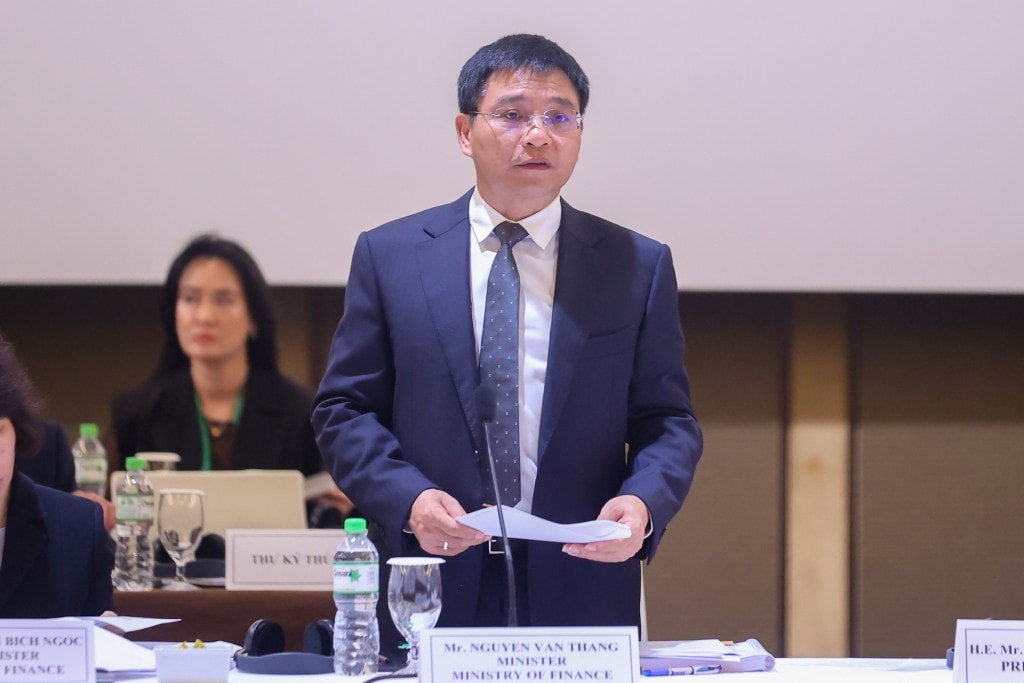 Bộ trưởng Bộ Tài chính Nguyễn Văn Thắng phát biểu tại Diễn đàn - Ảnh: VGP/Nhật Bắc
