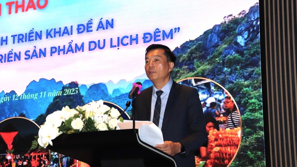 Ông Nguyễn Lâm Nguyên, Phó Giám đốc Sở Văn hóa, Thể thao và Du lịch tỉnh Quảng Ninh phát biểu tại hội thảo