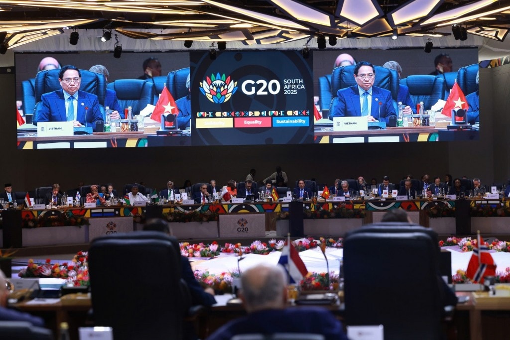 Thủ tướng đề xuất G20 đi đầu trong xây dựng cơ chế hợp tác quốc tế tôn trọng lẫn nhau, tìm kiếm giải pháp cho các xung đột, tạo môi trường thuận lợi cho phát triển - Ảnh: VGP/Nhật Bắc