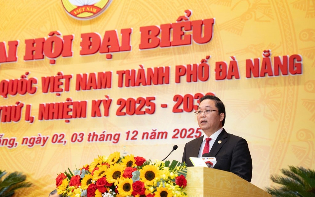 Chủ tịch Ủy ban MTTQ Việt Nam TP Đà Nẵng Lê Trí Thanh phát biểu khai mạc đại hội (Ảnh Út Vũ)