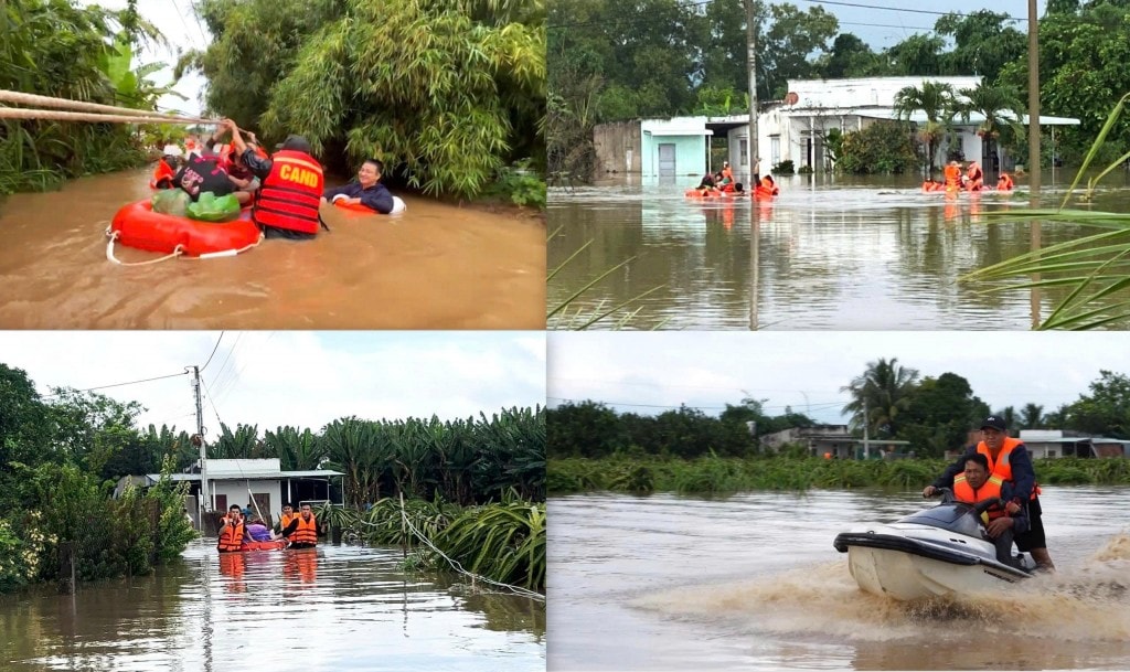 Nước lũ dâng cao gây ngập lụt vùng hạ du ở Lâm Đồng (Ảnh: CA