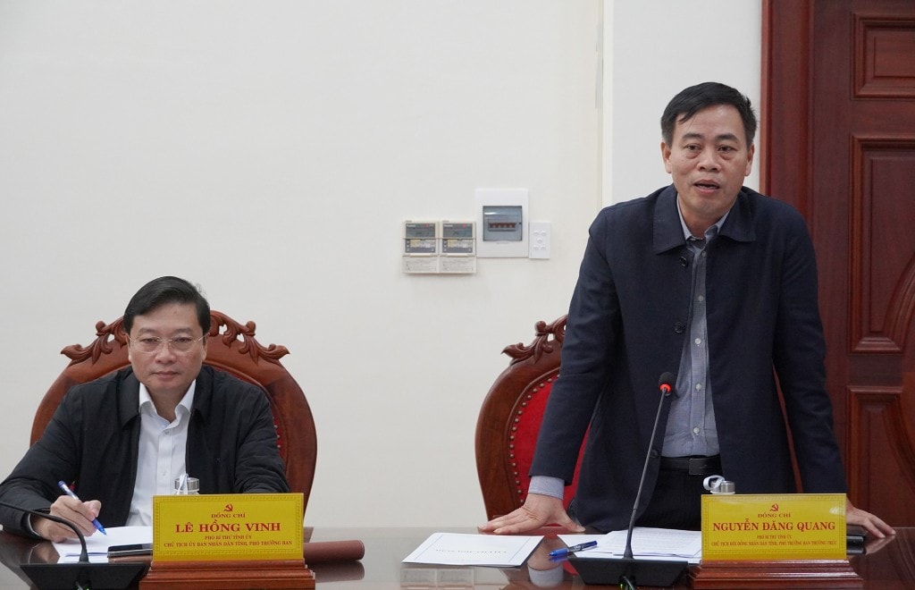 Phó Bí thư Tỉnh ủy, Chủ tịch HĐND tỉnh Nguyễn Đăng Quang, Phó Trưởng ban Thường trực BCĐ phát biểu tại cuộc họp