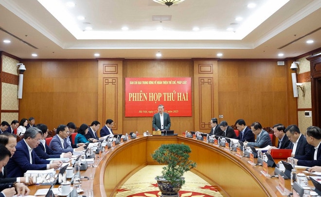 Tổng Bí thư Tô Lâm phát biểu tại phiên họp thứ hai của Ban Chỉ đạo Trung ương về hoàn thiện thể chế, pháp luật. (Ảnh: Thống Nhất/TTXVN)
