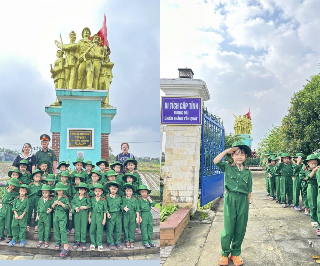 Các em học sinh tham quan Di tích lịch sử Tượng đài Chiến thắng Vân Quật