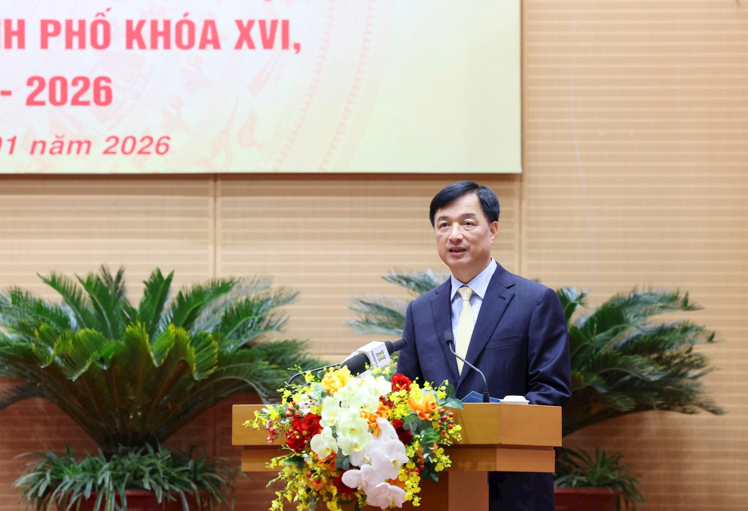 Bí thư Thành ủy Nguyễn Duy Ngọc phát biểu chỉ đạo tại hội nghị. Ảnh: Thành Thái