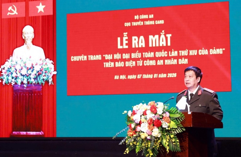 Đại tá Nguyễn Thanh Bình, Phó Cục trưởng Cục Truyền thông CAND phát biểu tại buổi lễ.