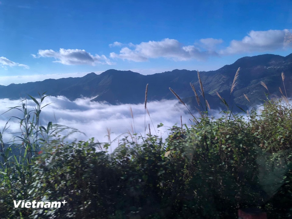 Đến Tà Xùa săn mây, bạn sẽ ngỡ như mình đang lạc giữa tiên cảnh, bởi tầm nhìn được bao trọn một biển mây trắng bồng bềnh, mênh mông. (Ảnh: Hồng Hạnh/Vietnam+)